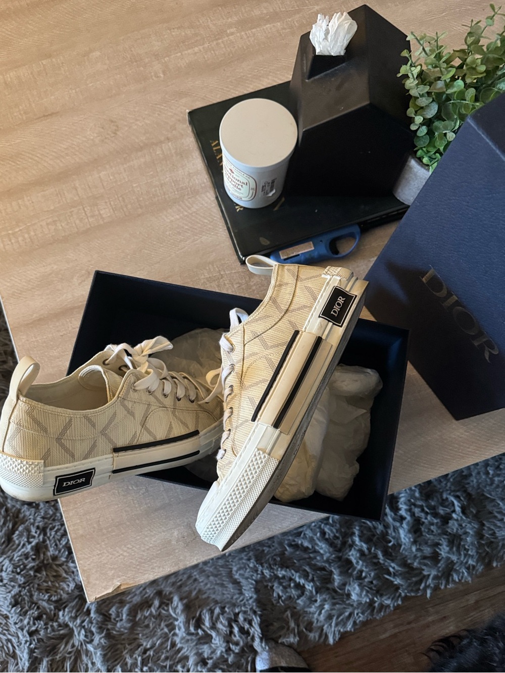 Dior Cream Monogram Canvas Low-Top Sneakers